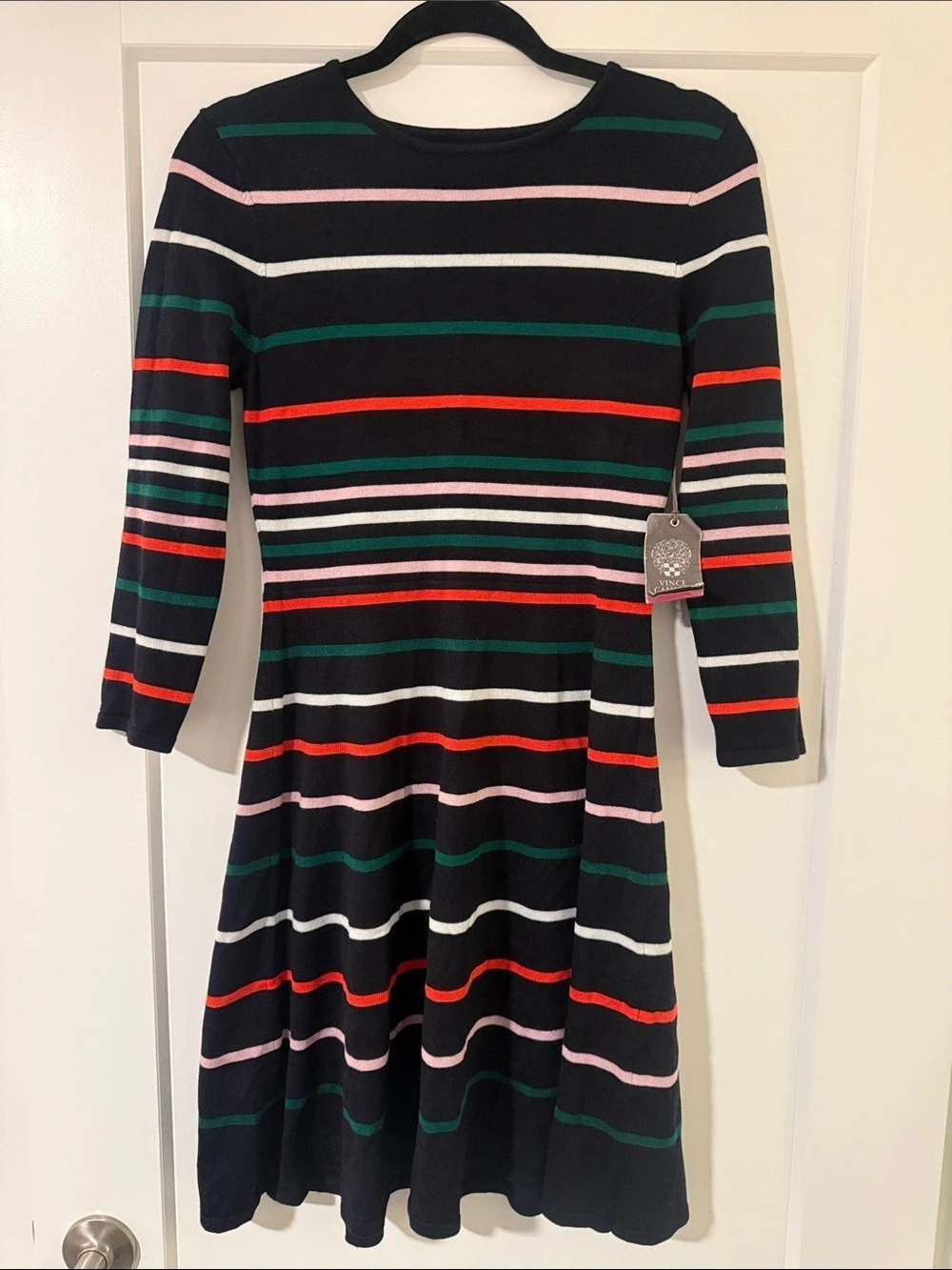 Vince Camuto Striped Midi Dress in Black & Green NWT